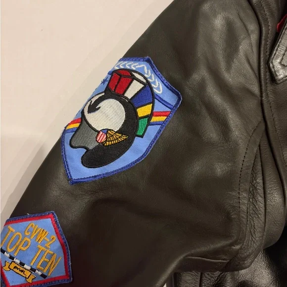 Men's Cockpit Aviator Leather Bomber Jacket with Patches L Large - Picture 14 of 16